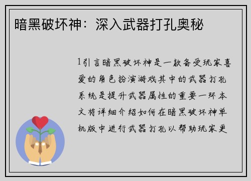 暗黑破坏神：深入武器打孔奥秘